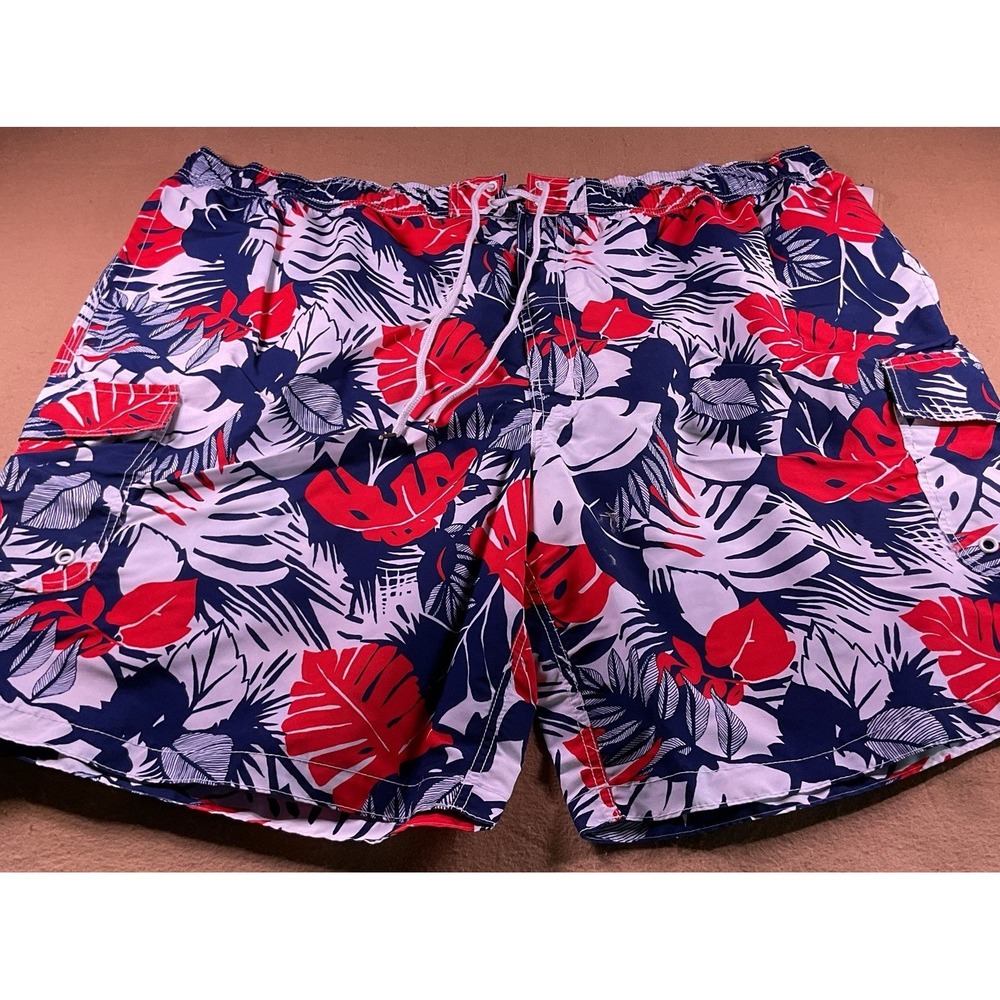 The Foundry Mens 4XL Swim Trunks Big and Tall Tropical Blue Red Floral NWT